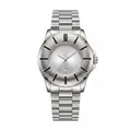 Men's silver quartz watch featuring textured snake pattern bezel and steel link bracelet - Silver White