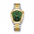 Montre à quartz luxe BESTWIN pour homme avec cadran vert facetté et bracelet doré - Bicolore Vert