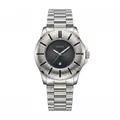 Fashion men's quartz watch with snake pattern texture bezel and silver steel band - White Black