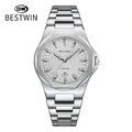Silver stainless steel men's quartz watch with textured white dial - Silver Gray