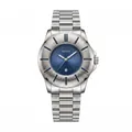 Fashionable men's quartz watch with blue dial and snake skin textured bezel - White Blue
