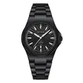Professional all-black men's quartz watch with textured spiral dial and steel band - All Black