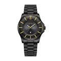Classic black stainless steel men's quartz watch with snake pattern dial and gold markers - Black Gold Hand