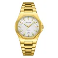 Luxurious gold men's quartz watch featuring a stainless steel strap and white textured dial - Gold Grey