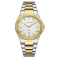 Silver and gold dual-tone men's quartz watch with white textured dial - Two-tone Gray