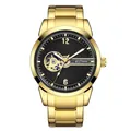 Montre mécanique automatique de luxe en or pour homme avec cadran squelette noir élégant - Boîtier Doré Cadran Noir