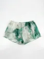 Premium women's 100% mulberry silk shorts with green ink-wash print for summer comfort - S / Bottoms / Light Green