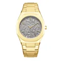 Montre à quartz luxe pour hommes avec bracelet en acier doré et cadran gris texturé - Gris Or