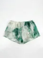 Women's silk pajama shorts with green watercolor ink-dye pattern - S / Bottoms / Light Green