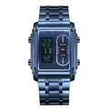 BESTWIN Men's Square Dual Display Watch with LED and Quartz movement in Gunmetal - Blue & Blue