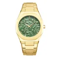 Montre BESTWIN dorée pour homme avec cadran à motif de feuilles gaufrées vert et acier - Or Vert