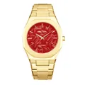 Montre homme BESTWIN en acier doré avec cadran rouge à motif de feuilles et quartz. - Or Rouge