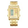 BESTWIN luxury gold square men's watch featuring dual LED digital and analog quartz display - Gold Gold (White Movement)