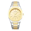 Montre à quartz BESTWIN bicolore pour homme avec cadran à motif feuille dorée et acier - Bicolore (Or & Argent)