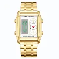 BESTWIN Men's Gold Square Wristwatch featuring LED and Analog Dual Display Watch - Gold White (White Movement)