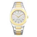 Montre à quartz bicolore luxe pour homme avec cadran à motif de feuilles et acier - Bicolore Blanc