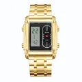 Luxury gold rectangular men's BESTWIN watch with dual digital analog display and LED light - Gold Black (White Movement)