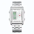 Silver stainless steel square men's dual-display watch with LED backlight and quartz - Silver White (White Movement)