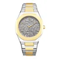Montre à quartz bicolore de luxe pour homme avec cadran à relief motif feuilles argenté - Bicolore Gris