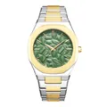 Montre à quartz Bestwin pour homme avec cadran à motif de feuilles vertes et bracelet acier - Bicolore Vert