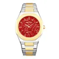 Montre à quartz luxe pour hommes avec cadran rouge à motif de feuilles et bracelet acier - Bicolore Rouge