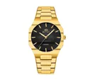 Elegant BESTWIN slim gold men's business watch featuring a black textured quartz dial - Gold Case Black Dial