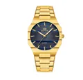 Thin luminous men's business watch in gold stainless steel with a blue textured dial - Gold Case Blue Dial