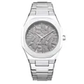 Montre à quartz BESTWIN pour homme avec cadran à motif de feuilles et bracelet en acier - Blanc Grisâtre