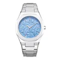 Montre à quartz BESTWIN pour hommes avec cadran bleu gaufré et bracelet acier - Blanc Bleu Ciel