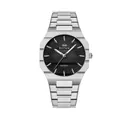BESTWIN men's luxury silver stainless steel quartz watch with black dial - Silver Case Black Dial