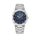 Elegant Bestwin men's quartz watch featuring a blue sunray dial and silver steel bracelet - Silver Case Blue Dial