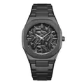 Montre à quartz pour hommes avec cadran noir à feuilles en relief et bracelet acier - Tout Noir