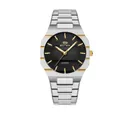 BESTWIN men's thin business quartz watch in silver and gold stainless steel - Two-Tone Gold Case Black Dial
