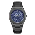Montre quartz étanche pour homme avec cadran bleu gaufré et bracelet en acier noir - Bleu Noir