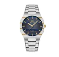 Luxury BESTWIN men's thin business wristwatch featuring a blue dial and silver steel strap - Two-tone Case Blue Dial