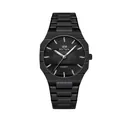 Sleek all-black men's business quartz watch with textured dial and metal strap - Black Case Black Dial
