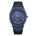 Élégante montre à quartz pour homme bleu foncé avec cadran à feuilles en relief et acier - Bleu & Bleu
