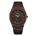 Montre à quartz pour hommes en acier café avec cadran à feuilles gaufrées, étanche - Café