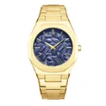 Montre à quartz luxe pour hommes en acier doré avec cadran bleu motif feuilles relief - Or & Bleu Foncé
