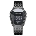 BESTWIN Men's LED digital touch watch featuring a sleek black metal hexagonal design - Stainless Steel Strap Style (6616LED) / Black Black