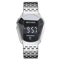 BESTWIN luxury silver LED digital touch watch with geometric shield-shaped case - Stainless Steel Strap Style (6616LED) / Silver Black