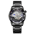 Sleek all-black men's skeleton quartz watch featuring luminous hands and mineral glass - All Black