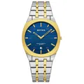Ultra-thin men's quartz watch with two-tone stainless steel strap and blue dial - Two Tone Gold Blue Dial