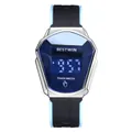 BESTWIN men's LED touch digital watch featuring a silver case and blue LED display - Silicone Strap Style (6616LED) / Silver Blue