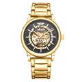Montre automatique squelette dorée de luxe pour homme avec élégant bracelet métallique - Or Noir
