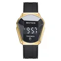 Stylish BESTWIN gold case LED touch watch with durable black silicone strap for men - Silicone Strap Style (6616LED) / Gold Black