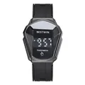 BESTWIN black men's LED digital touch watch with geometric case and silicone strap - Silicone Strap Style (6616LED) / Black Black