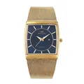 Luxuriöse BESTWIN Herren Quarzuhr quadratisch mit blauem Zifferblatt und Goldnetz - Goldenes Gehäuse Blaues Zifferblatt
