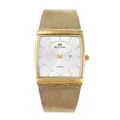 Elegante BESTWIN ultraflache quadratische Herren-Quarzuhr mit goldenem Mesh-Armband - Goldenes Gehäuse Weißes Zifferblatt