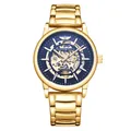 Montre automatique de luxe pour homme en or avec cadran bleu ajouré et bracelet acier - Or Bleu